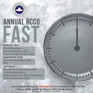 RCCG Fasting Prayer Points DAY 15 TUESDAY 17TH NOVEMBER 2020