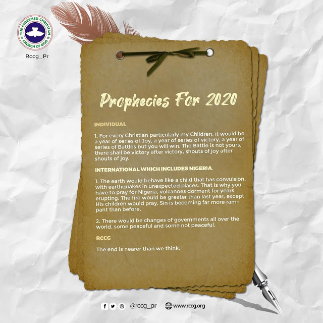 RCCG prophecy for 2020